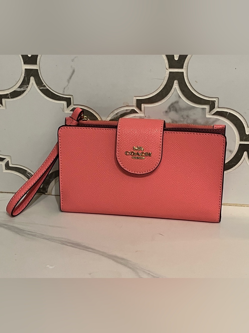 Coach Pink Coral Leather Wristlet Clutch